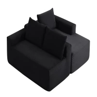 Modern Cloud Sectional with Right L-Shape Chaise and Deep Seat, Cozy Modular Sofa with Corduroy and No Assembly, 97'' L x 60" W x 31" H, Black(m-10)
