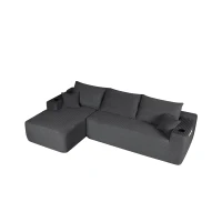 Velvet Fabric Sofa with L-Shaped Chaise and Side Pockets, Classic Couch for Living Room and Bedroom, 108'' L x 63" W x 23" H, Grey Left(m-10)