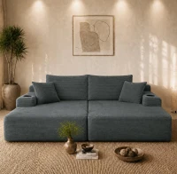 Robust Corduroy Sectional Sofa with Double Chaise and Deep Seat, Neat Couch for Modern Living Room and Bedroom, 69'' L x 61" W x 30" H, Grey(m-1)