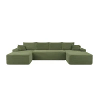 Modern Sectional with U-Shape Chaise and Cup Holder, Cozy Modular Sofa with Side Pockets and No Assembly, 126'' L x 66" W x 26" H, Green(m-2)