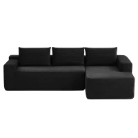 Tactile Corduroy Sofa with L-Shaped Chaise and Side Pockets, Rich Couch for Living Room and Bedroom, 104'' L x 67" W x 32.5" H, Black Right(m-2)