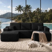 Ethereal Fabric Sofa with U-Shaped Chaise and Side Pockets, Sharp Couch for Living Room and Bedroom, 104'' L x 67" W x 32.5" H, Black Right(m-1)