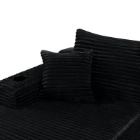 Luxurious Corduroy Sectional Sofa with L-Shaped Chaise and Cup Holder, Cozy Couch for Living Room and Bedroom, 96'' L x 66" W x 33" H, Black(m-4)