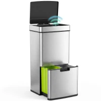 HOMCOM Kitchen Bin 3 Compartments Motion Sensor Trash Can Infrared Lid Stainless Steel 19 Gal Silver(m-11)