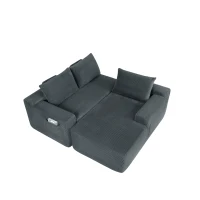 Plush Corduroy Sectional Sofa with L-Shaped Chaise and Deep Seat, Modern Couch for Living Room and Bedroom, 96.5'' L x 60" W x 31" H, Grey Right(m-10)
