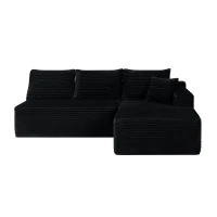 Versatile Corduroy Sectional Sofa with L-Shaped Chaise and Deep Seat, Minimalist Couch for Living Room and Bedroom, 96'' L x 66" W x 33" H, Black(m-2)