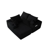 Tranquil Fabric Sofa with L-Shaped Chaise and Side Pockets, Crisp Couch for Living Room and Bedroom, 108'' L x 63" W x 23" H, Black Left(m-8)