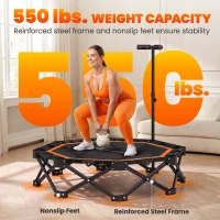 Soozier 50" Foldable Mini Trampoline for Adults, One-Step Fold & Open, 550LBS Capacity, 3-Level Adjustable Handle, Orange(m-6)