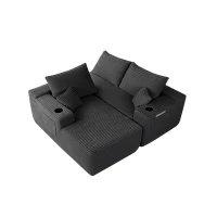 Velvet Fabric Sofa with L-Shaped Chaise and Side Pockets, Classic Couch for Living Room and Bedroom, 108'' L x 63" W x 23" H, Grey Left(m-8)
