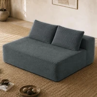Cuddly Corduroy Chaise Lounge with Dual Seats and Cup Holders, Adaptable Couch for Living Room and Bedroom, 57'' L x 35" W x 24" H, Grey(m-4)
