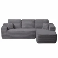 Gentle Fabric Sofa with L-Shaped Chaise and Side Pockets, Wise Couch for Living Room and Bedroom, 104'' L x 67" W x 32.5" H, Grey Right(m-2)
