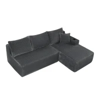 Modern Cloud Sectional with L-Shape Chaise and Cup Holder, Cozy Modular Sofa with Plush Fabric and No Assembly, 96'' L x 66" W x 33" H, Grey(m-11)