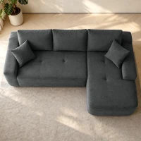 Modern Cloud Sectional with L-Shape Chaise and Deep Seat, Modular Sofa with Cotton-Linen Fabric and No Assembly, 85'' L x 53" W x 24" H, Black(m-4)