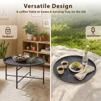 HOMCOM Coffee Table for Living Room, 24" Round Center Table with Hammered Tray Top and Metal Frame for Bedroom, Pewter(m-6)