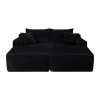 Fresh Fabric Sectional Sofa with Dual Chaise, Deep Seat and Cup Holder, Handy Couch for Living Room and Bedroom, 76'' L x 66" W x 26" H, Black(m-2)