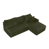 Warm Corduroy Sectional Sofa with L-Shaped Chaise and Cup Holder, Sensible Couch for Living Room and Bedroom, 96'' L x 66" W x 33" H, Green(m-12)