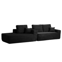 Airy Fabric Sofa with L-Shaped Chaise and Side Pockets, Timeless Couch for Living Room and Bedroom, 104'' L x 67" W x 32.5" H, Black Left(m-14)
