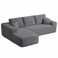 Luxe Fabric Sofa with L-Shaped Chaise and Side Pockets, Functional Couch for Living Room and Bedroom, 104'' L x 67" W x 32.5" H, Grey Left(m-14)