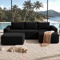 Cozy Modular Sectional Sofa with U-Shape Chaise and Side Pockets, Modern Upholstered Couch with No Assembly, 104'' L x 67" W x 32.5" H, Black(m-1)