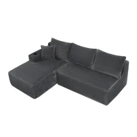 Modern Cloud Sectional with L-Shape Chaise and Cup Holder, Cozy Modular Sofa with Deep Seat and No Assembly, 96'' L x 66" W x 33" H, Grey(m-11)