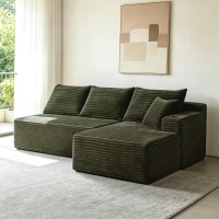 Warm Corduroy Sectional Sofa with L-Shaped Chaise and Cup Holder, Sensible Couch for Living Room and Bedroom, 96'' L x 66" W x 33" H, Green(m-1)
