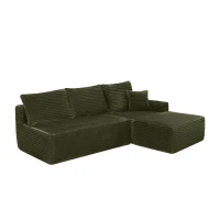 Warm Corduroy Sectional Sofa with L-Shaped Chaise and Cup Holder, Sensible Couch for Living Room and Bedroom, 96'' L x 66" W x 33" H, Green(m-11)