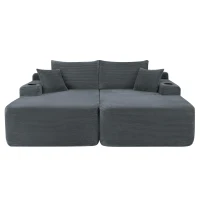 Robust Corduroy Sectional Sofa with Double Chaise and Deep Seat, Neat Couch for Modern Living Room and Bedroom, 69'' L x 61" W x 30" H, Grey(m-2)