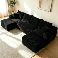 Modern Cloud Sectional with U-Shape Chaise and Cup Holder, Cozy Sofa with Side Pockets and No Assembly, 133.5'' L x 66" W x 26" H, Black(m-5)