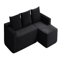 Modern Cloud Sectional with Right L-Shape Chaise and Deep Seat, Cozy Modular Sofa with Corduroy and No Assembly, 97'' L x 60" W x 31" H, Black(m-12)