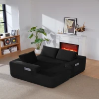 Modern Cloud Sectional with L-Shape Chaise and Deep Seat, Cozy Modular Sofa with Corduroy and No Assembly, 97'' L x 60" W x 31" H, Black(m-7)