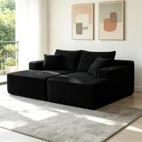 Fresh Fabric Sectional Sofa with Dual Chaise, Deep Seat and Cup Holder, Handy Couch for Living Room and Bedroom, 76'' L x 66" W x 26" H, Black(m-1)