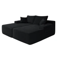 Lasting Corduroy Sectional Sofa with Double Chaise and Deep Seat, Trim Couch for Modern Living Room and Bedroom, 69'' L x 61" W x 30" H, Black(m-9)