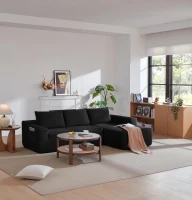 Modern Cloud Sectional with Right L-Shape Chaise and Deep Seat, Cozy Modular Sofa with Corduroy and No Assembly, 97'' L x 60" W x 31" H, Black(m-5)