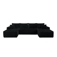 Lavish Fabric Sectional Sofa with U-Shaped Chaise and Side Pockets, Snappy Couch for Living Room and Bedroom, 126'' L x 66" W x 26" H, Black(m-2)