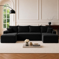 Modern Cloud Sectional with U-Shape Chaise and Side Pockets, Cozy Modular Sofa with Deep Seat and No Assembly, 134'' L x 66" W x 26" H, Black
