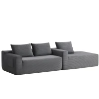 L-Shape Sectional Couch with Right Chaise and Deep Seat, Modern Modular Sofa with Corduroy and No Assembly, 96.5'' L x 60" W x 31" H, Grey(m-12)
