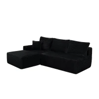 Versatile Corduroy Sectional Sofa with L-Shaped Chaise and Deep Seat, Minimalist Couch for Living Room and Bedroom, 96'' L x 66" W x 33" H, Black(m-11)