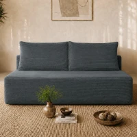 Cuddly Corduroy Chaise Lounge with Dual Seats and Cup Holders, Adaptable Couch for Living Room and Bedroom, 57'' L x 35" W x 24" H, Grey(m-1)