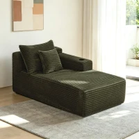 Silken Fabric Chaise Lounge with Cup Holder and Deep Seat, Clever Couch for Living Room and Bedroom, 66'' L x 39" W x 33" H, Green Right(m-1)