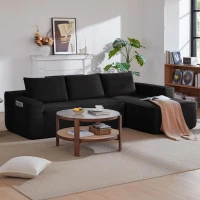 Modern Cloud Sectional with Right L-Shape Chaise and Deep Seat, Cozy Modular Sofa with Corduroy and No Assembly, 97'' L x 60" W x 31" H, Black(m-4)