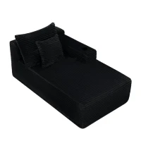 Chic Right Chaise with Plush Velvet and Cup Holder, Cozy Modular Sofa with Flexible Matching and No Assembly, 66'' L x 39" W x 33" H, Black(m-11)