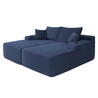 Bold Corduroy Sectional Sofa with Double Chaise and Deep Seat, Cheerful Couch for Modern Living Room and Bedroom, 69'' L x 61" W x 30" H, Blue(m-13)