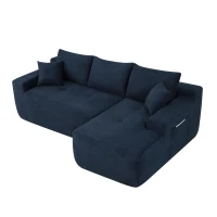 Modern Sectional with L-Shape Chaise and Deep Seat, Cozy Modular Sofa with Cotton-Linen Fabric and No Assembly, 85'' L x 53" W x 24" H, Blue(m-15)