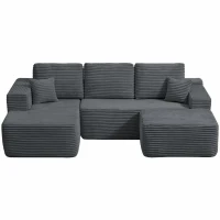 Lush Fabric Sofa with U-Shaped Chaise and Side Pockets, Understated Couch for Living Room and Bedroom, 104'' L x 67" W x 32.5" H, Grey Left(m-2)