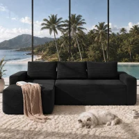 Modern Cloud Sectional with L-Shaped Chaise and Deep Seat, Modular Sofa with Side Pockets and No Assembly, 104'' L x 67" W x 32.5" H, Black(m-1)