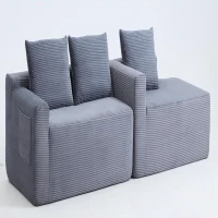 Modern Cloud Sectional with L-Shaped Chaise and Deep Seat, Cozy Modular Sofa with Corduroy and No Assembly, 96.5'' L x 60" W x 31" H, Grey(m-10)