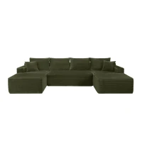 Snug Corduroy Sectional Sofa with U-Shaped Chaise and Side Pockets, Refined Couch for Living Room and Bedroom, 134'' L x 66" W x 26" H, Green(m-2)