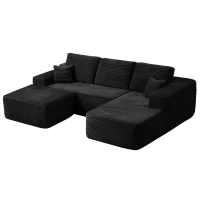 Ethereal Fabric Sofa with U-Shaped Chaise and Side Pockets, Sharp Couch for Living Room and Bedroom, 104'' L x 67" W x 32.5" H, Black Right(m-8)
