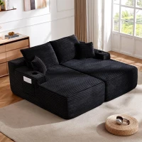 Welcoming Fabric Sectional Sofa with Double Chaise and Deep Seat, Urban Couch for Living Room and Bedroom, 69'' L x 61" W x 30" H, Black(m-4)