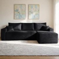 Smooth Fabric Sofa with L-Shaped Chaise and Side Pockets, Urbane Couch for Living Room and Bedroom, 108'' L x 63" W x 23" H, Black Right(m-1)